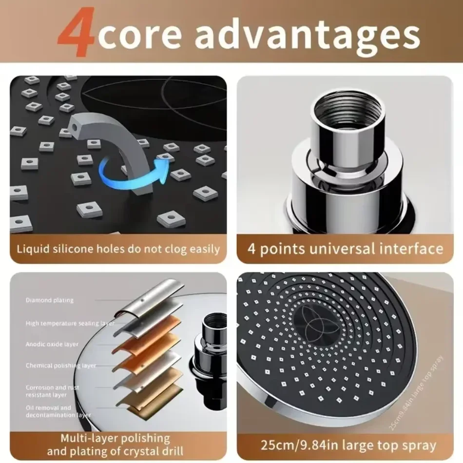 25cm Top Spray Large Water Volume Booster Shower Head Pressurized Single Head Home Bathroom Shower Head view 5