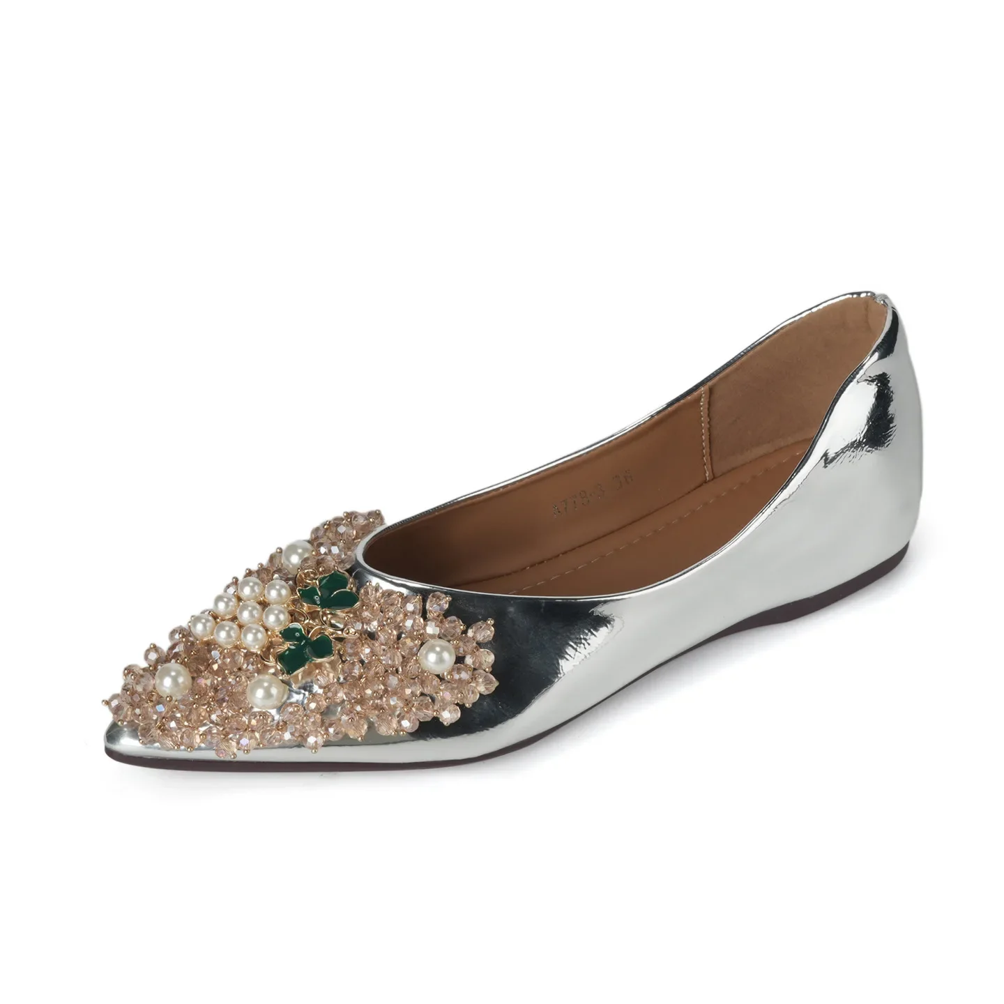 Women's Pointed-Toe Mary Jane Flats Solid Rhinestone Flat Shoes Soft Bottom Gentle Wind Shallow Pans Temperament Joker Wedding