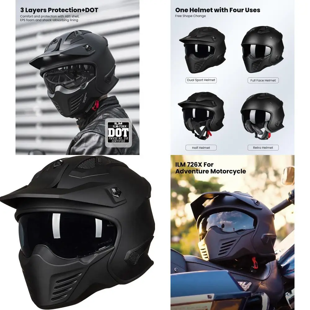 

Шлем с открытым лицом 3/4 для мотоциклов, мопедов, квадроциклов, квадроциклов, мотокросса, крейсеров, скутеров — сертифицирован DOT, матовый черный, XL