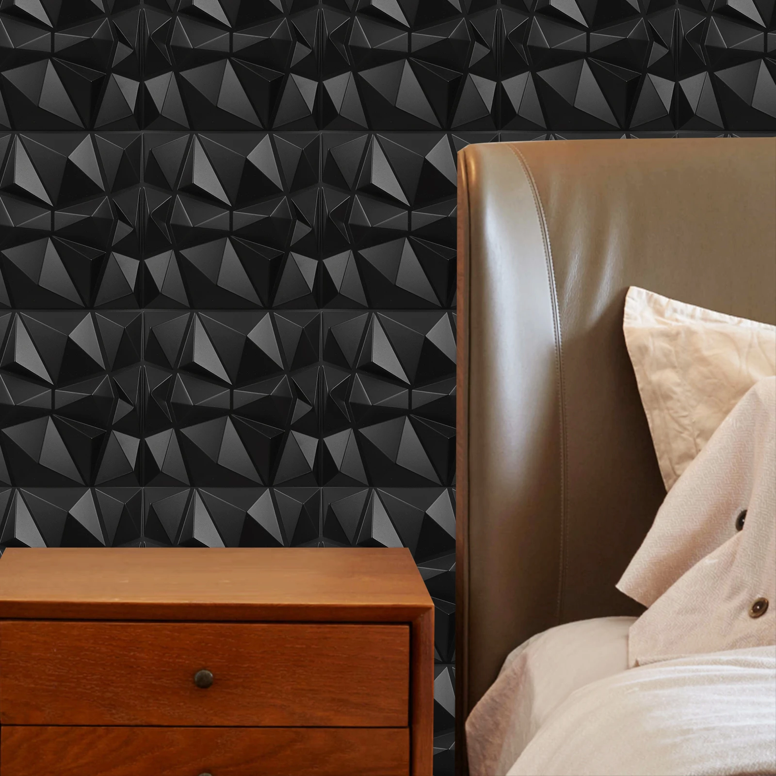 

6pcs 3D Wall Panels PVC Realistic Effect Easy Installation Bedroom Decor Living Room Accent Black Tiles Plastic
