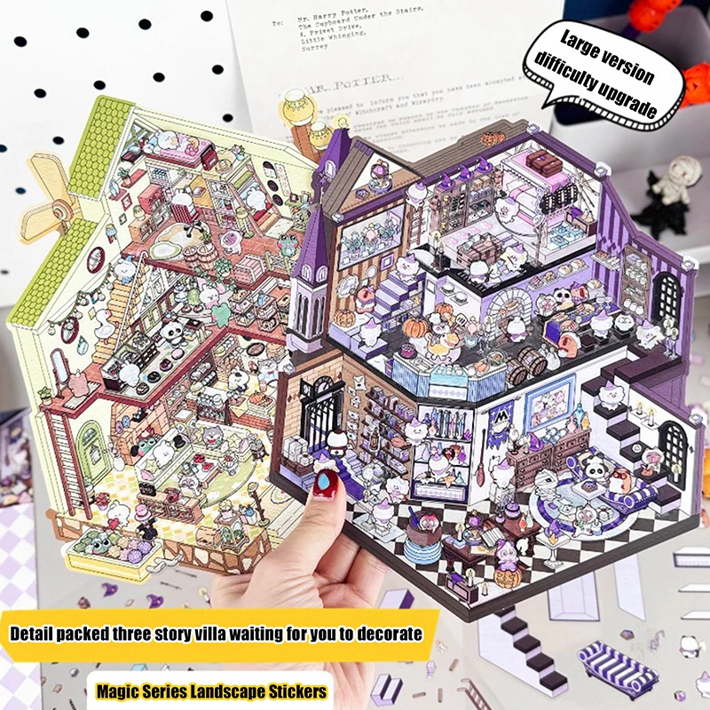 1 Set Cute Gift For Kid Large Storage Miniature Scene 3D Landscaping Stickers DIY Cabin Scene Stacking And Pasting Hand Account