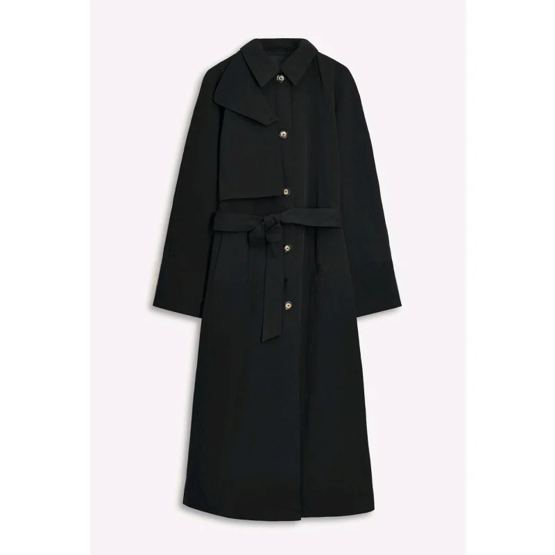 

Summer Women's Sport Series Cotton Blend Long Sve Turn-down Collar Knot Waist Belt Simple Sle Coat