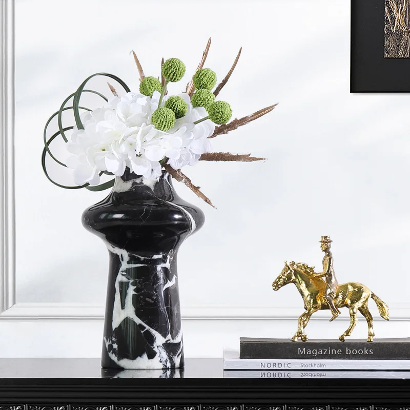 Natural marble vase B & B model room living room art high-end flower arrangement designer decoration