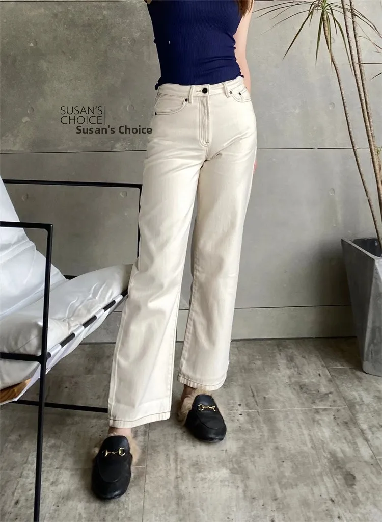

Белые джинсовые джинсы Susan с высокой талией, женские классические универсальные джинсы ранней весны, модные повседневные широкие джинсы для поездок на работу