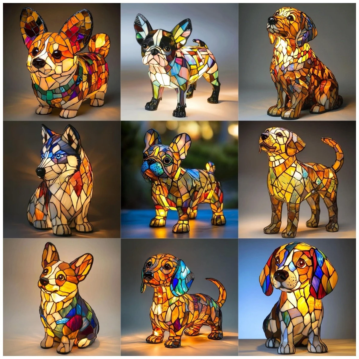 

NEW Resin Ornament LED Night Light Emitting Cat and Dog Series Artistic Animal Statue Creative Home Decoration Ornament