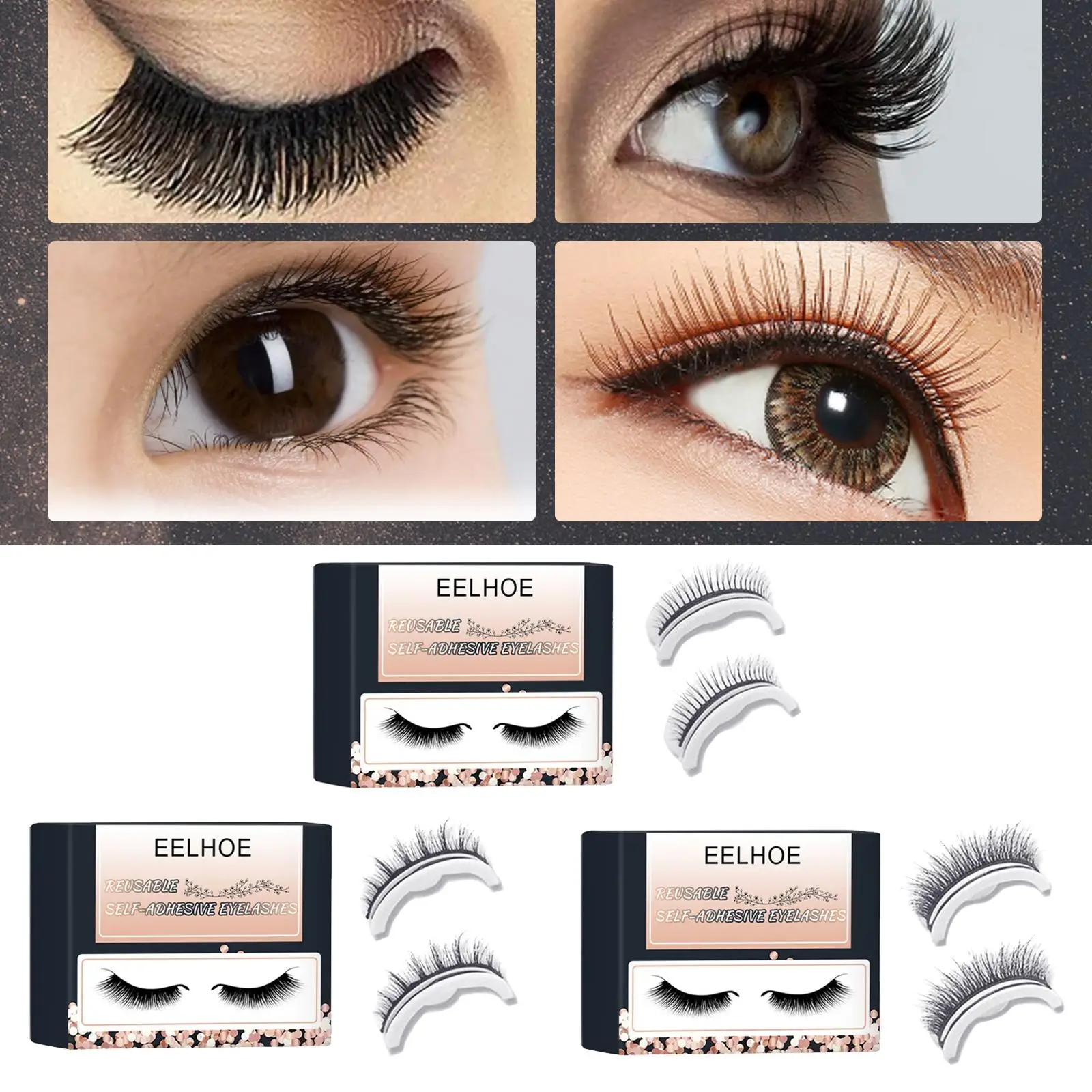 Natural falso es reutilizável grosso longo volume completo cílios pacote beleza todos os olhos mulheres