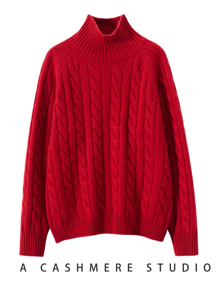 

TLOML осенне-зимний толстый женский пуловер с воротником из 100% кашемира, вязаный повседневный свободный стиль, кашемировый трикотаж, удобные топы