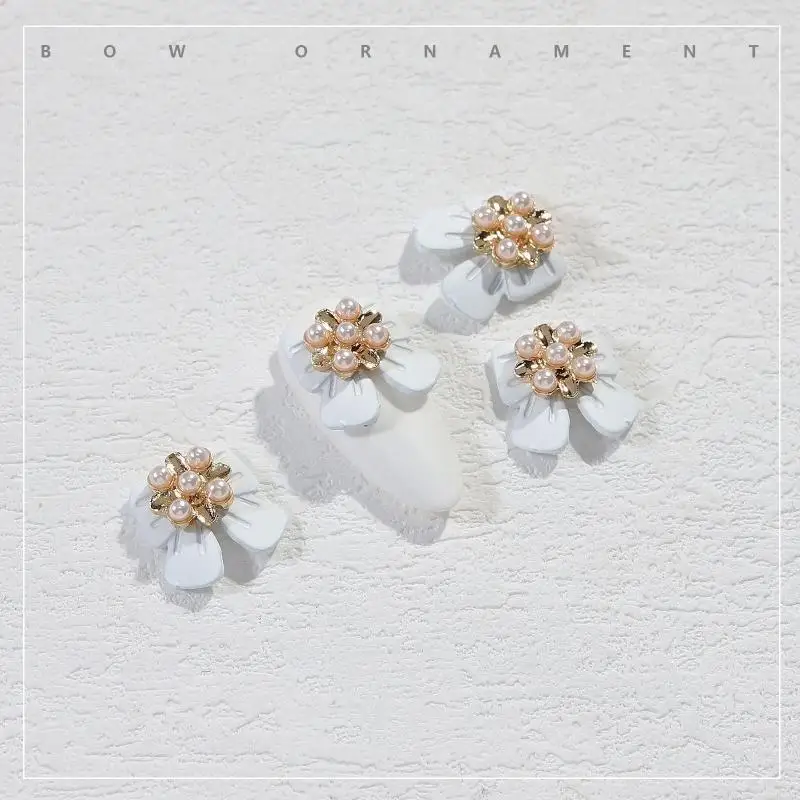 R3MF Bowknot Pearl Beads Uil Art Charms Bows