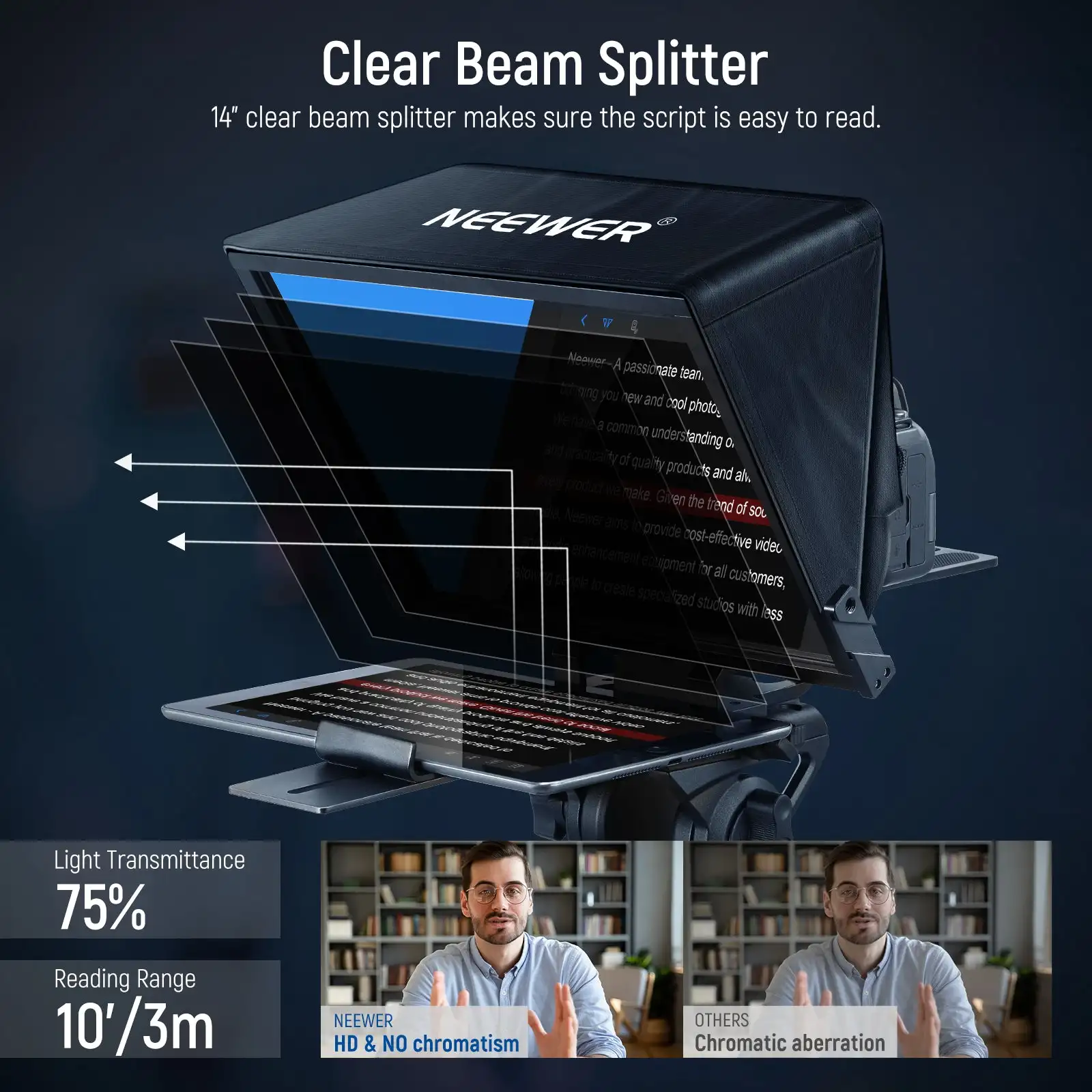 NEEWER X14 PRO Remote Teleprompter Compatible with iPad 12.9" iPad Pro 11" iPad Pro iPad mini and Smartphones