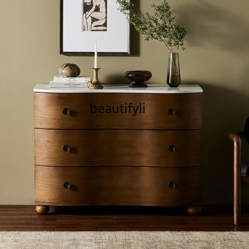 

French retro solid wood chest, bedroom storage cabinet, storage, American country old side cabinet