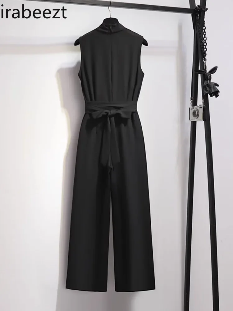 Women's High-end Jumpsuit 2024 Summer Waist Slimming High Waist Drape Wide Leg Pants Sleeveless Overalls for Women