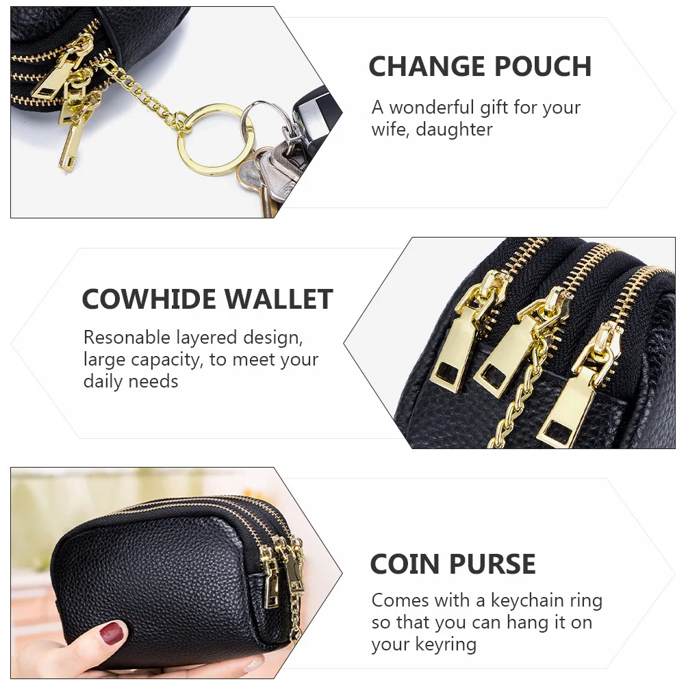 

1Pcs Coin Purse Cowhide Zippered Change Pouch Small Wallet for Keys Coins Cards Large Capacity Daily Use Gift for Wife