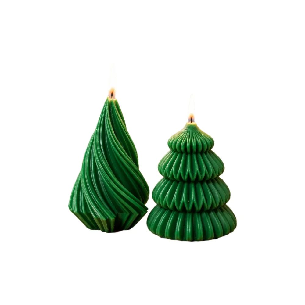 2 Stück Weihnachtsbaum-Duftkerzen-Set, Grüne Weihnachtsbaumkerzen für Tisch, Kaminsims, Feiertagsdekoration, Weihnachtsparty-Mittelstück