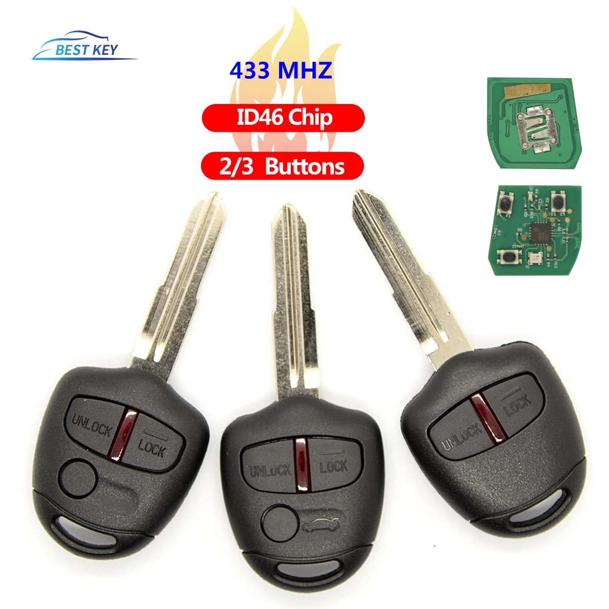 

BEST KEY 2 3 Buttons Car Remote Key For Mitsubishi Outlander Pajero Triton ASX Lancer Shogun MIT8 MIT11 Blade 433Mhz ID 46 Chip