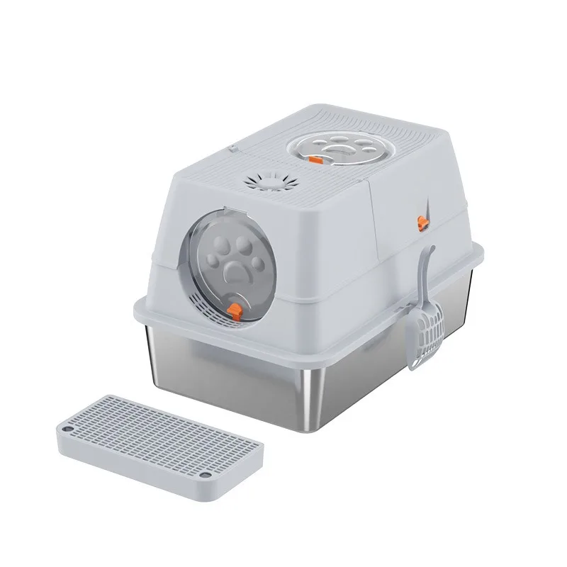 

Hot Selling Big Size Cat Pan Enclosed cat Bedpans Top Entry Stainless Steel Removable cat Toilet Box