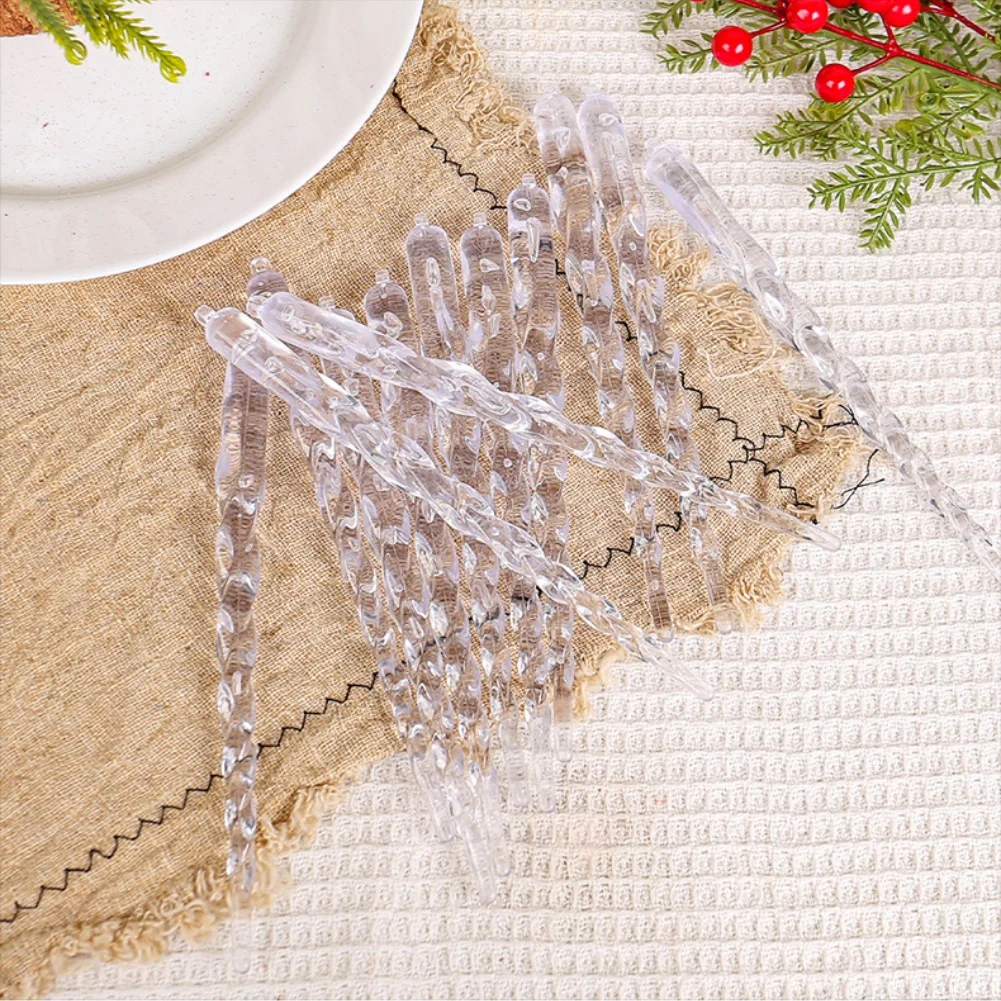 Christmas Tree Decoration Set 12 Pcs Icicle Ornaments With Hanging Cord Clear Plastic Pendants Winter Holiday Seasonal Display