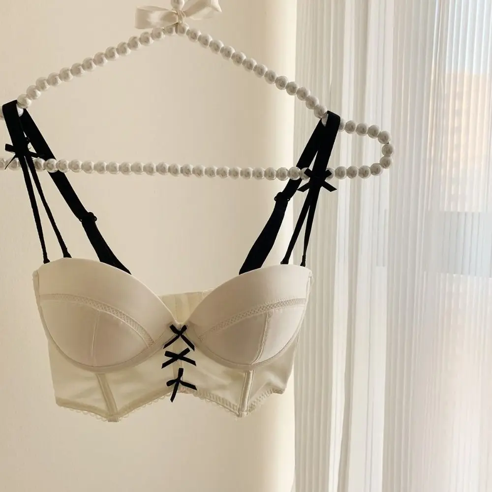 

Comfortable Sweet Wireless Deep V Bras 3/4 Cup Bowknot Push Up Bras Lingerie Close Fitting Underwear for Women Daily