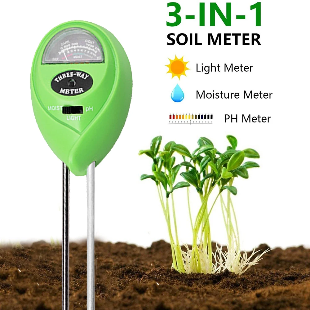 3-in-1 Digital Soil pH Meter Moisture Meter PH Levels Temperature Sunlight Intensity Humidity Tester Large Backlit LCD Display