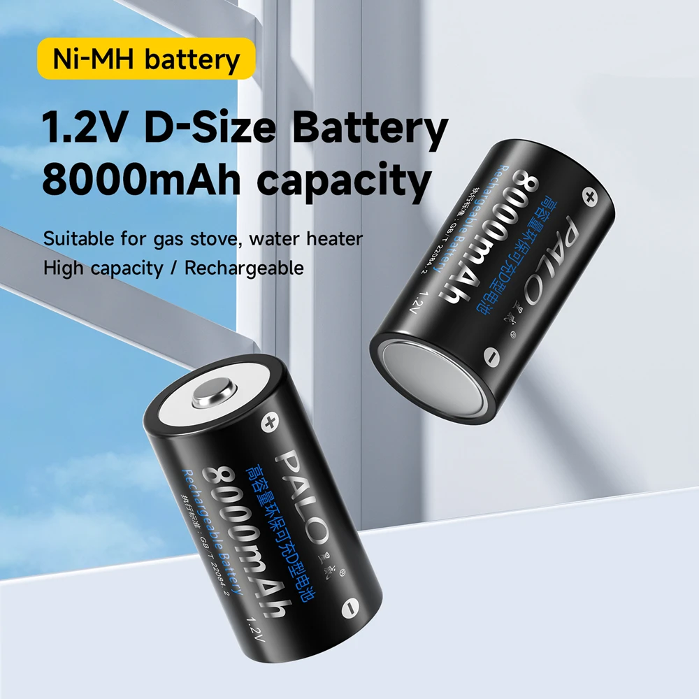 PALO 1.2V D size rechargeable battery 8000mAh type D LR20 R20 battery +LCD Intellgent 1.2V AA AAA C D NIMH NICD Battery Charger