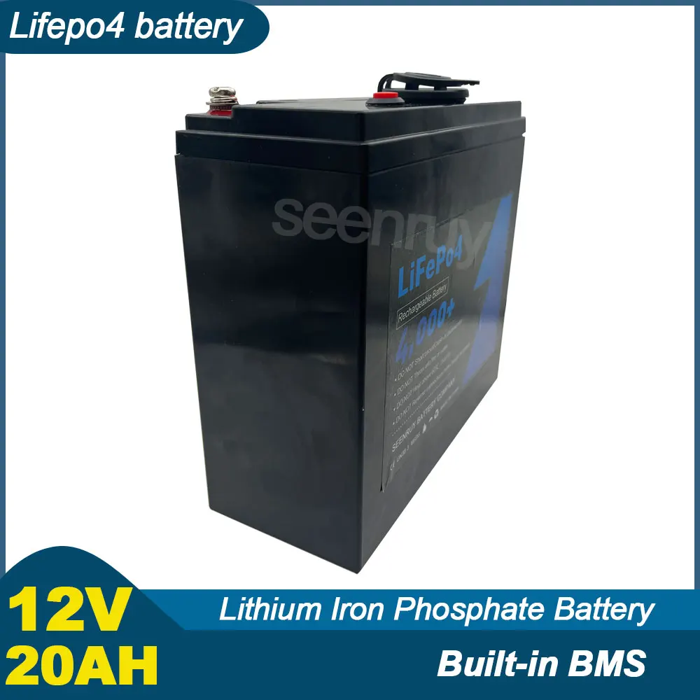 12V 20Ah Lifepo4 With Charger Lithium Iron Phosphate Battery Perfect For Lamp Fire Shutter Door Alarm