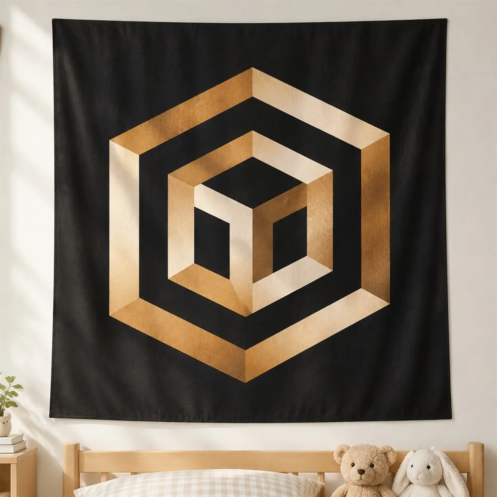VIKAMA Optical Illusion Geometry Tapestry Wall Hanging, Modern Aesthetic Room Decor Wall Art Tapestries for Living Room Office