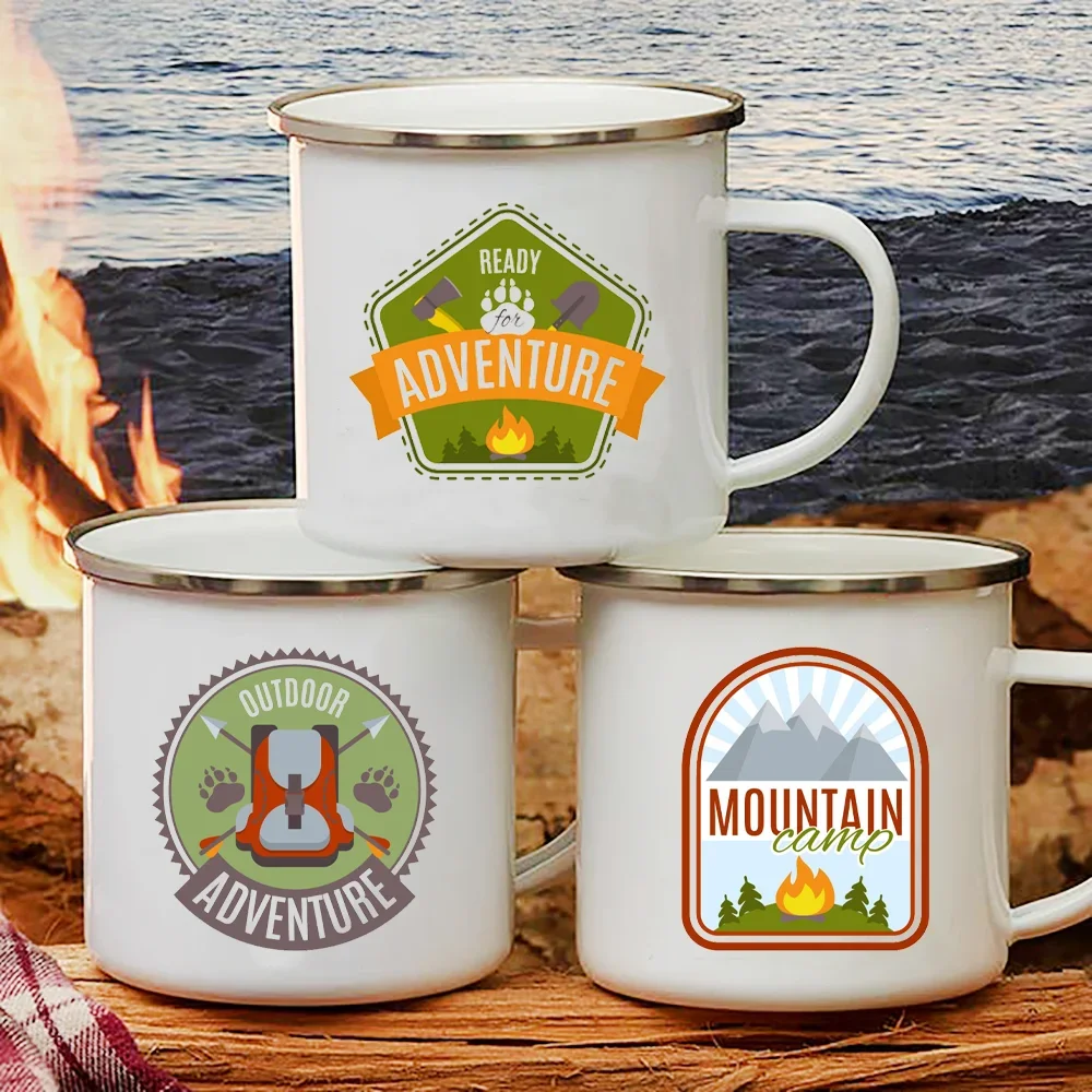 

Camping Emblems Set Creative Enamel Coffee Mugs Outdoor Travel Water Cups Camping Bonfire Party Beer Drink Milk Mug Best Gifts