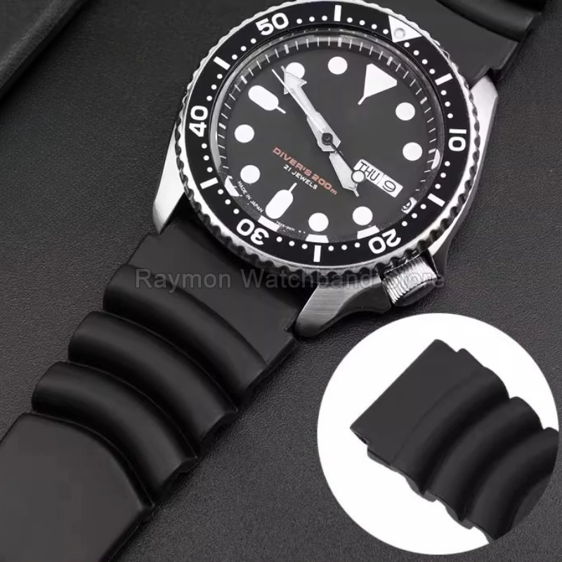ل Seiko 5 الأسود الغواصة الغوص حزام ساعة اليد مقاوم للماء Sweatproof المطاط ساعة سيليكون اكسسوارات أسود 20 مللي متر 22 مللي متر