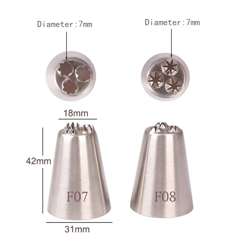 #F07#F08 Triple Stars Large Icing Piping Nozzles For Decorating Cake Three Stars Pastry Nozzles Cream Cake Decoration Pastry Tip