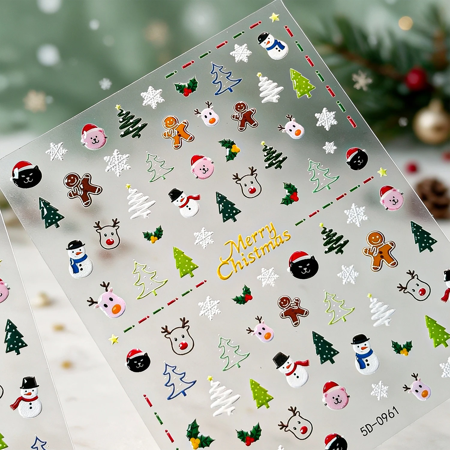 1PC 5D Christmas Nail Stickers Cartoon Gingerbread Man Elk Santa Snowflake Xmas Tree Nail Decals Winter Holiday Party Manicure *