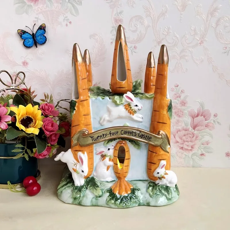Blue Sky Ceramic Rabbit and Carrot's Castle Creative Ceramic Candlestick Home Room Decoration Hamster Nest Gifts