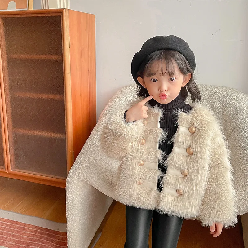 Girls Imitation Fur Coat Autumn and Winter Fashion 2025 New for Children and Baby Girls Stylish Small Fragrant Style Winter Coat