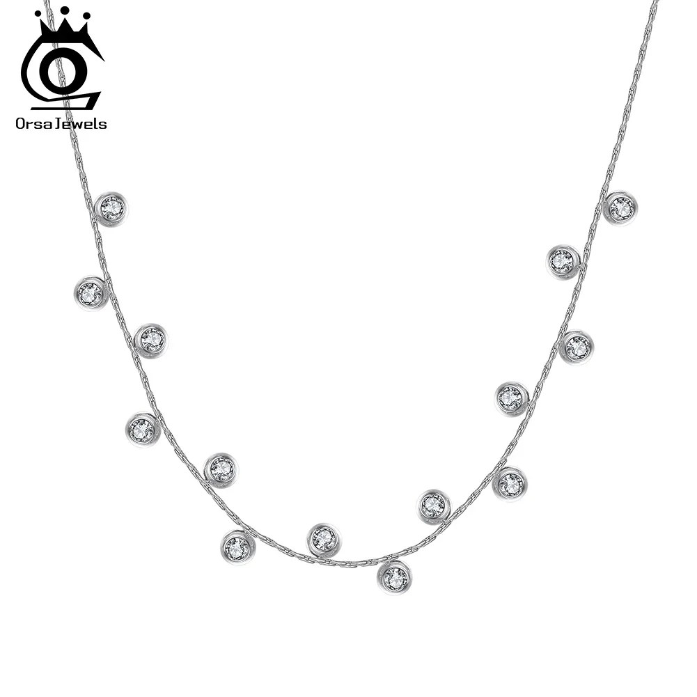 

ORSA JEWELS Stainless Steel Elegant Cubic Zirconia Pendant Necklace Shiny Fashion Party Chain Necklaces Jewelry Gift STKN01
