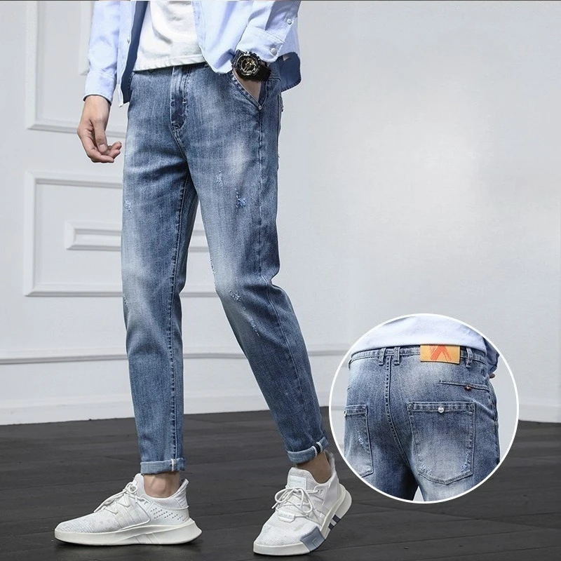 

Jeans Men's Slim Fit Korean Style Youth Casual Trousers Lightweight Stretchy Denim Trousers for Teens 2025 Spring Jeans Men