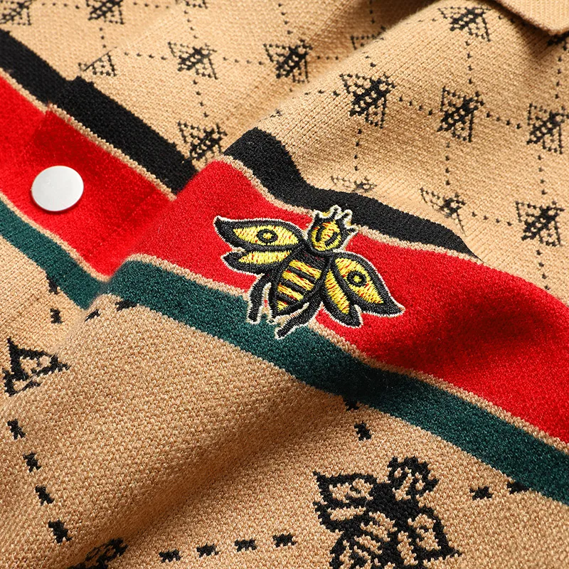 New Fall Winter Luxury Bee Embroidery Cardigan Men Korean Slim Men\'s Sweater Soft Warm Wool Mens Cardigans Handsome Male Jackets