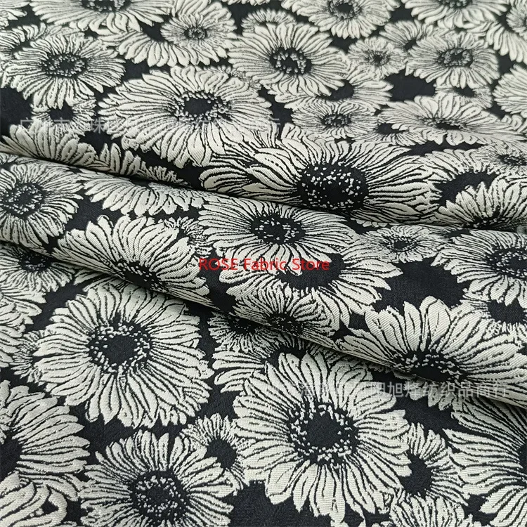 

Black white Daisy jacquard thick fabric for Women's Dress Skirt Windbreaker Bag Decorative Sewing Fabric