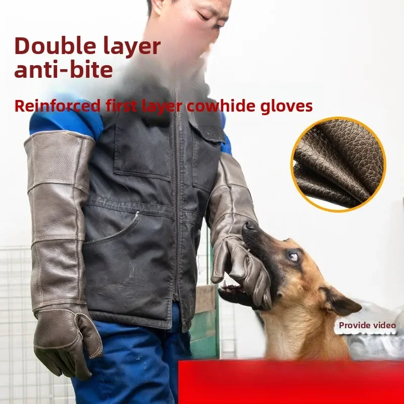 Super Tough Anti-bite Gloves Pet Anti-scratch and Bite Protective Gloves Anti-dog Bite Training Thickened Cowhide Gloves
