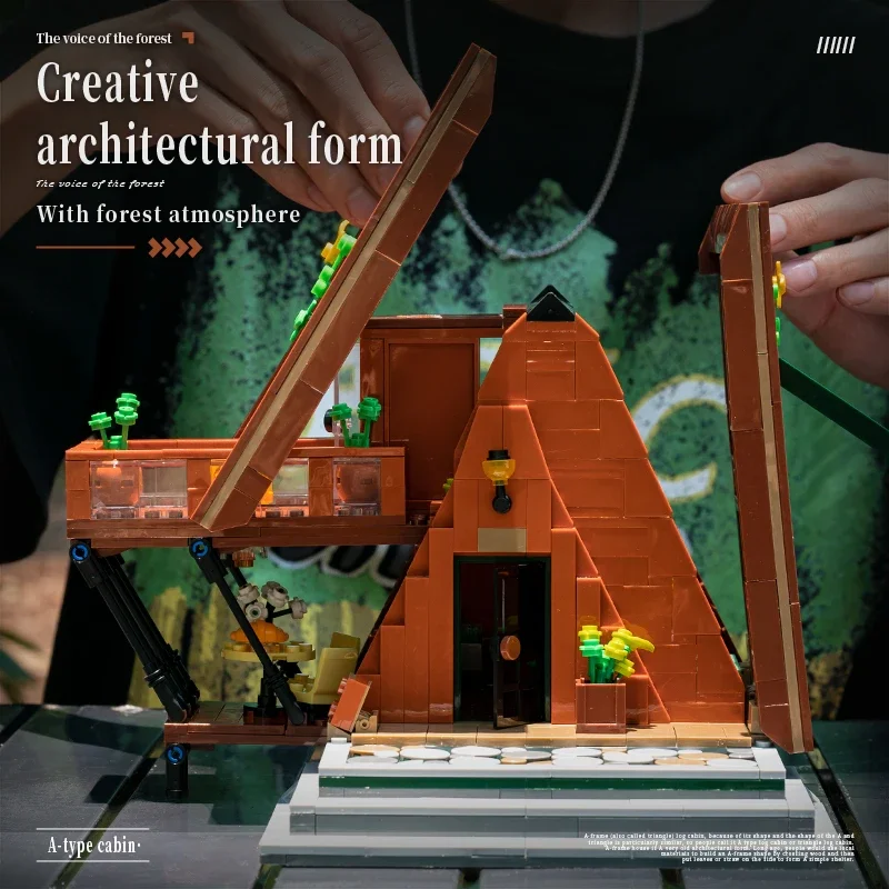 

A-Frame House Building Blocks MOC Kit Creative Technical Assembly Bricks Desktop Decoration STEM Toys Holiday Family Gift