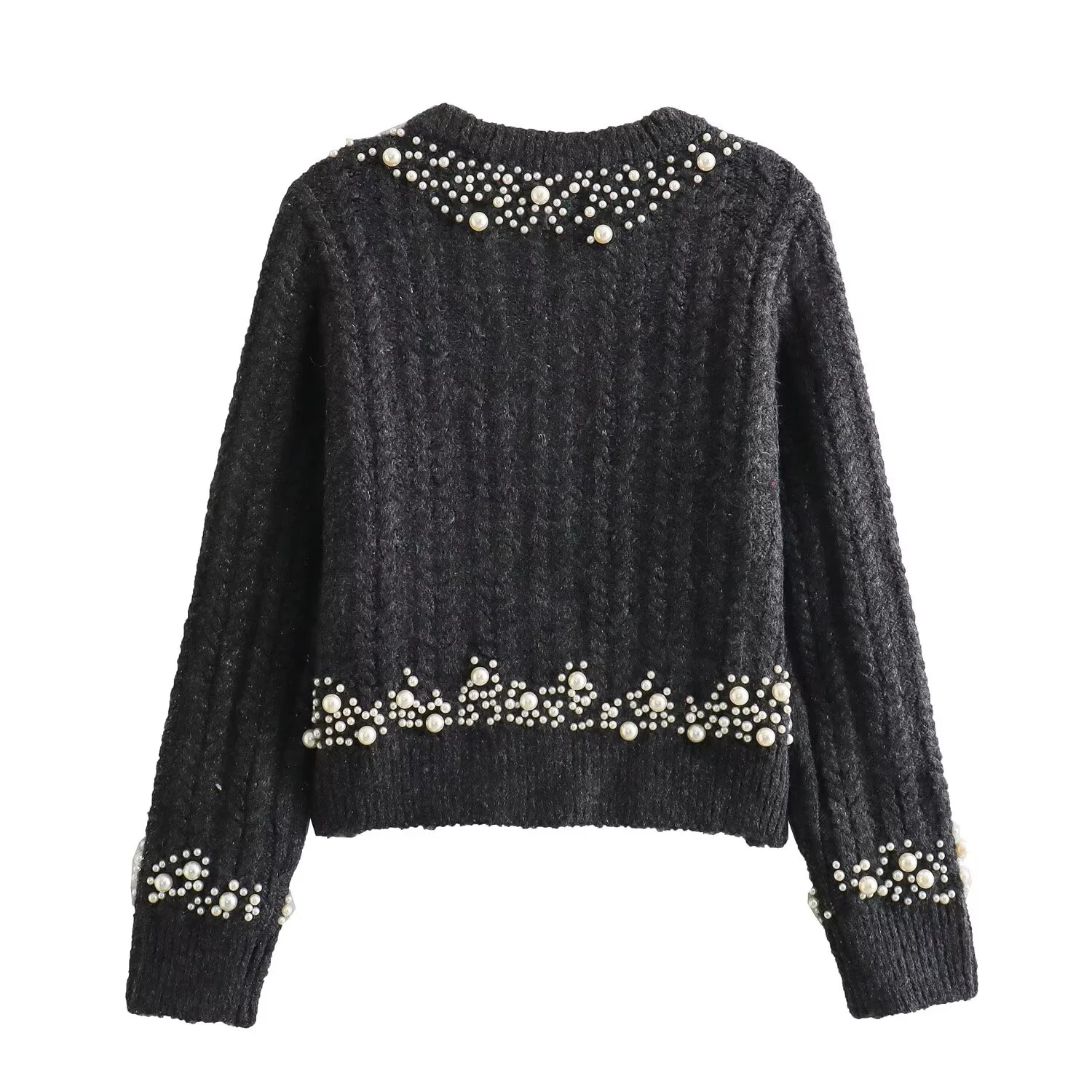 Autumn And Winter New Sweet And Fashionable Temperament, Bright Pearl Craftsmanship Knitted Sweater, Cardigan Jacket