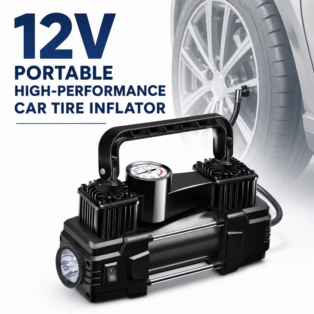 Heavy-Duty Portable High-Performance Car Tire Inflator, Electric Pump, Air Compressor, Tire Inflator – 12V