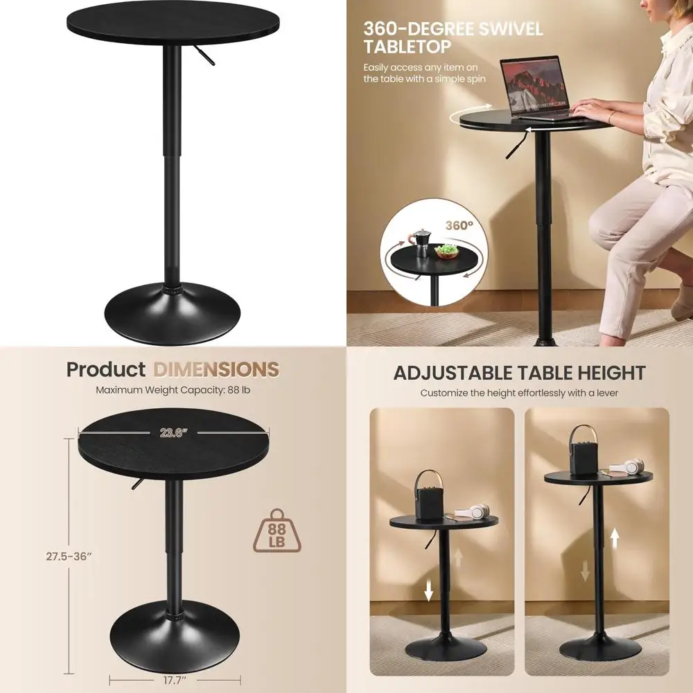 

Круглый барный стол Yaheetech, регулируемая высота и 360° ° Поворотные барные столы, коктейльный столик со столешницей из МДФ, черная основа для бара, Bi