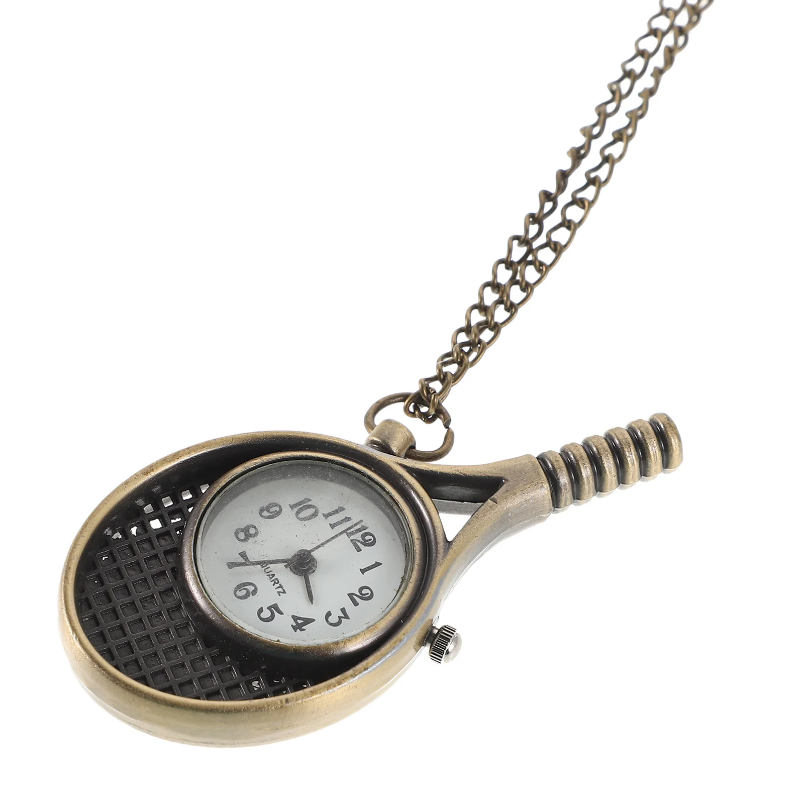 

Vintage Pocket Watch Arabic Numerals Racket Embossed Quartz Movement Necklace Watch Retro Elegance Sports Enthusiasts Gift