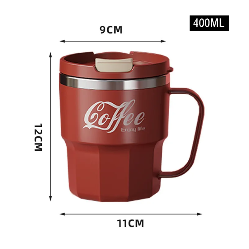 Tasse à café en acier inoxydable avec couvercle, tasse créative pour le lait, le thé, le petit déjeuner, la maison, le bureau, la mode, poignée, 400ml