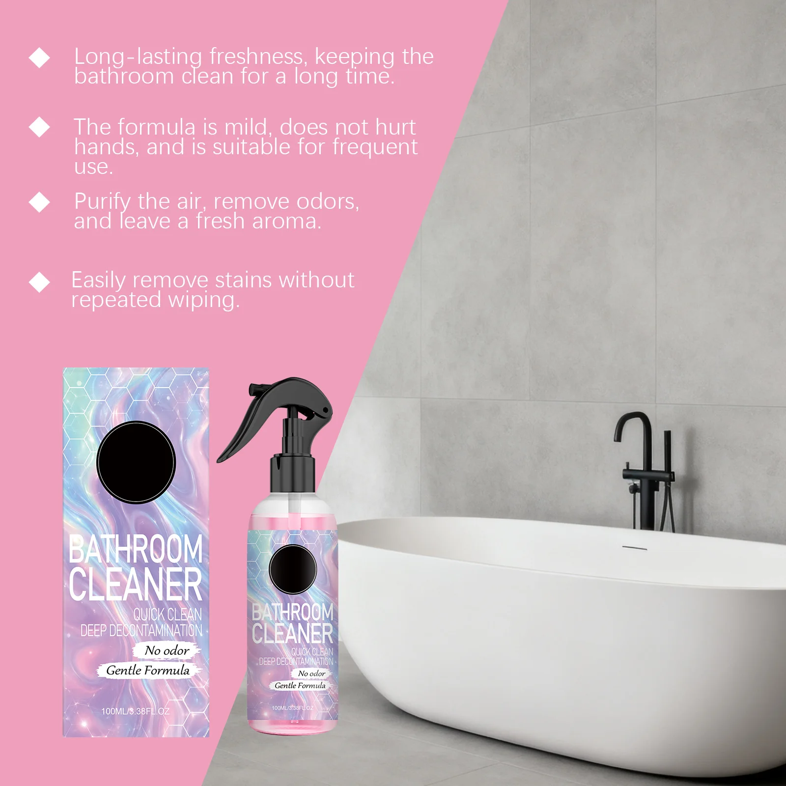 Bathroom Clean Spray Multi-Surface Limescale Soap Scum Remove Deep Stain Clean for Shower Glass Tub Tile Toilet Sink Clean Mist