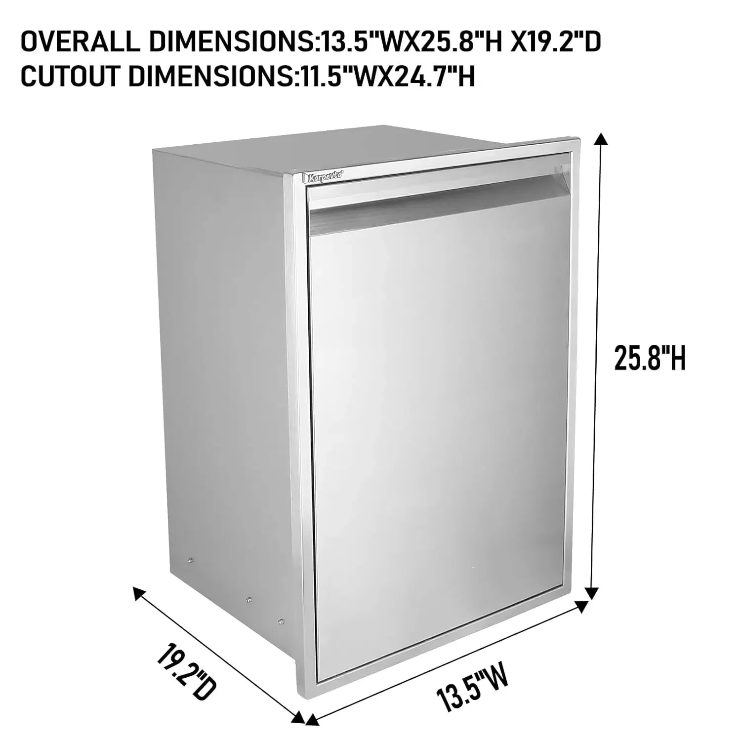 Built-in Outdoor Kitchen Trash Drawer W13.6XH26XD19 Inch Outdoor Kitchen Drawers Stainless Steel Flush Mount Roll Out Trash Draw