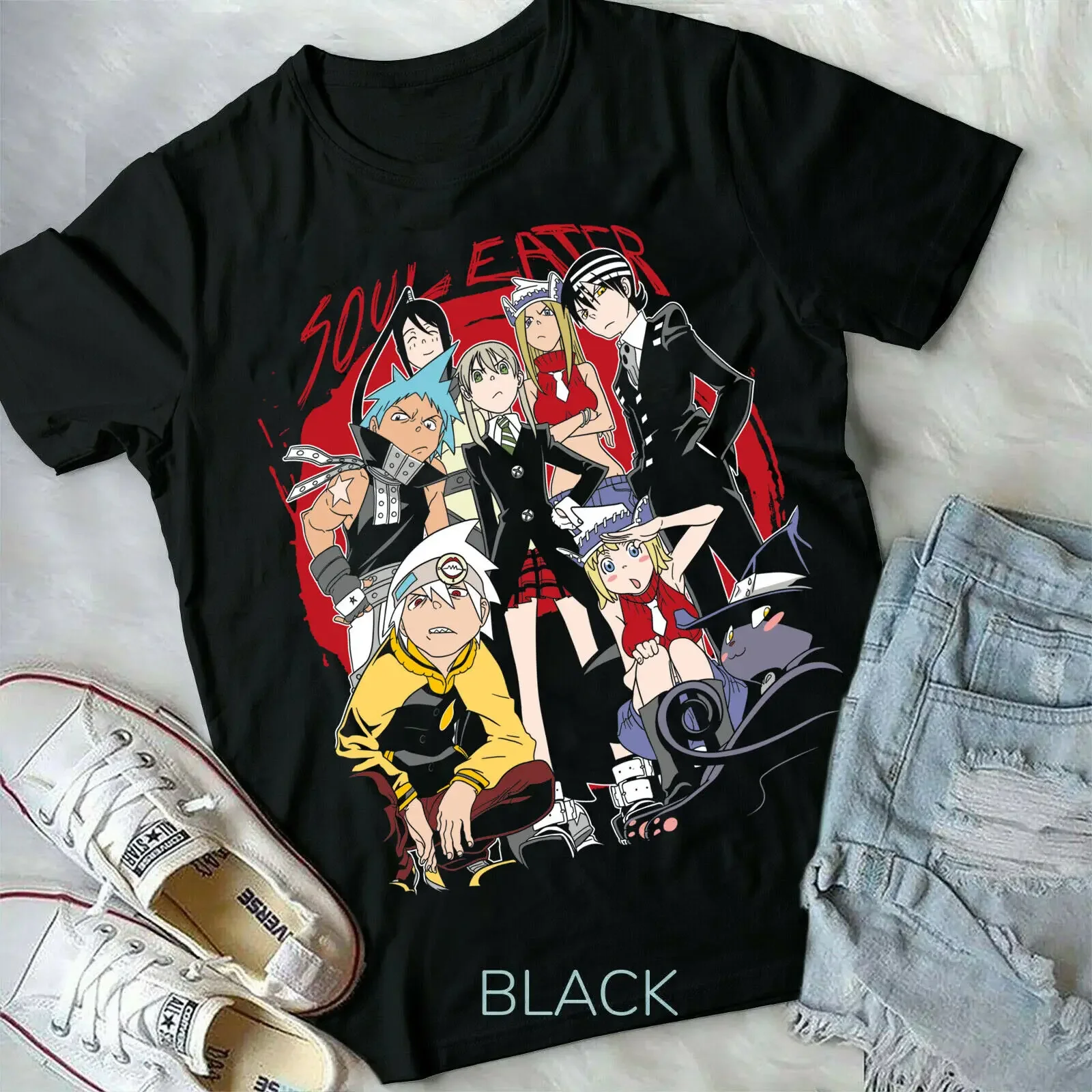 

Soul Eater T-shirt,Anime,Death The Kid,Manga,Black Star Graphic Tee Black Shirt