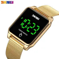 SKMEI LED Touch Watch Men Curved Mirro Design Wristwatch Mens Waterproof Stainless Steel Hour Fashion Digital reloj hombre 1532