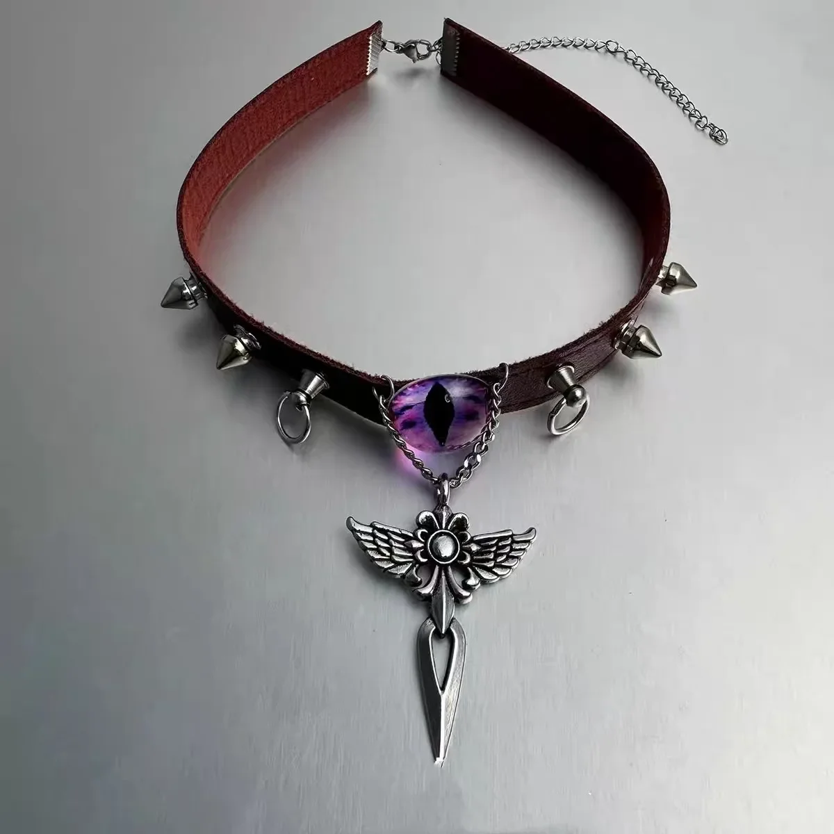 Gothic  Rock and roll Individuality Exaggerate Punk Darkness Devil's eye Wings Minority Collarbone chain Rivet Choker Leather