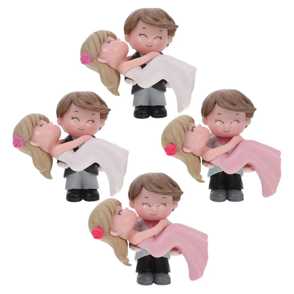 

4Pairs Adorable Vinyl Couple Decor DIY Creations Romantic Cake Toppers Miniature Bedroom Decorations