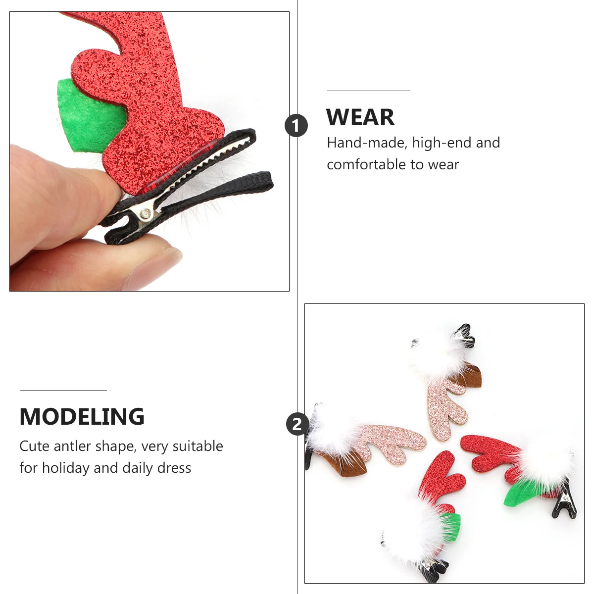 

2 Pairs Antler Hair Clip Christmas Accessories Babies Clips for Holiday Headwear Headdress Decor Headgear
