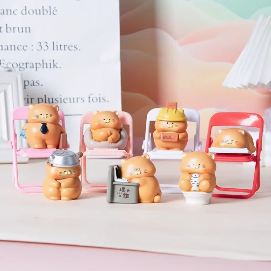 New Cat Work Diary Blind Box Cute Cat Series Resin Handmade Figurine Desktop Ornament Home Decor & Collection